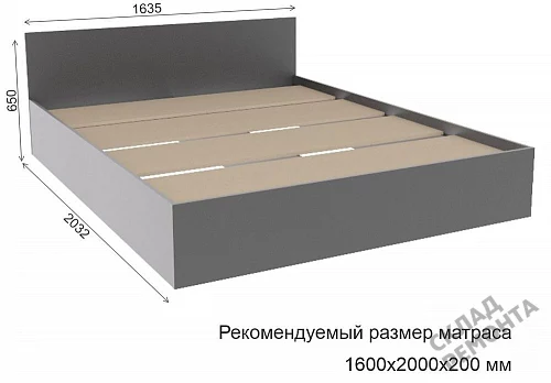 Фото Кровать двуспальная ДСВ Мори КРМ 1600.1/1 графит – купить в Нижнем Новгороде: цена, описание, фото. Интернет-магазин 3