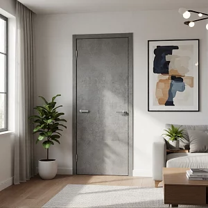 Дверь FlyDoors Гладкое ПГ (черная кромка) цемент тёмный, микрофлекс, без стекла